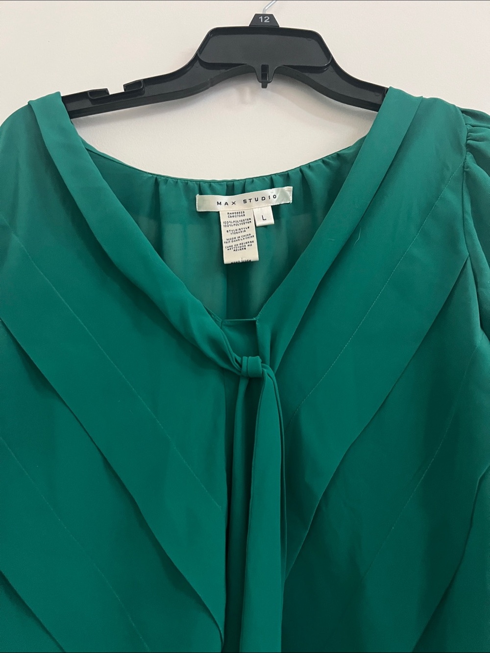 Max Studio Emerald Green Pleated Tie-Neck Blouse - Picture 3 of 8